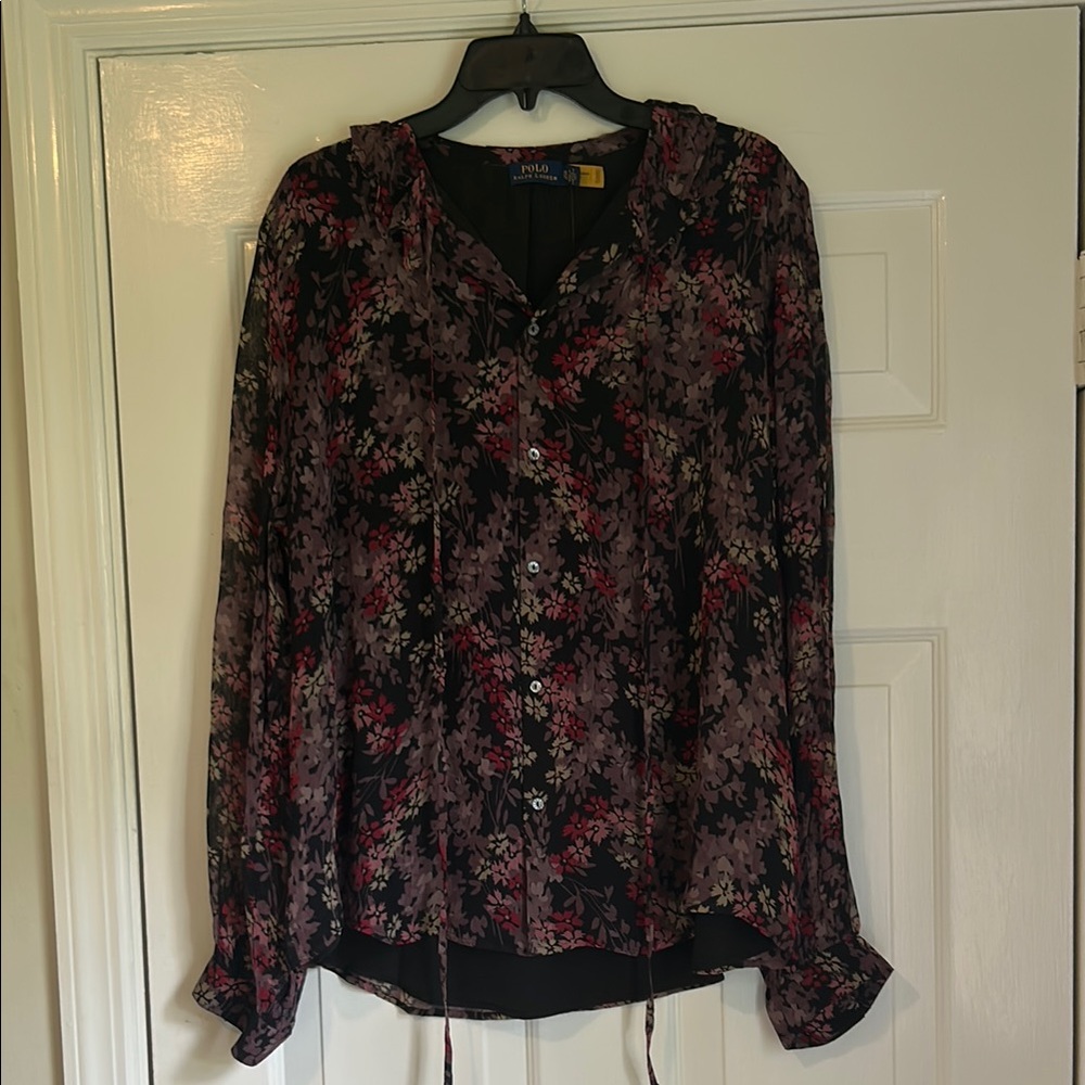 Polo Ralph Lauren black floral button down lined blouse